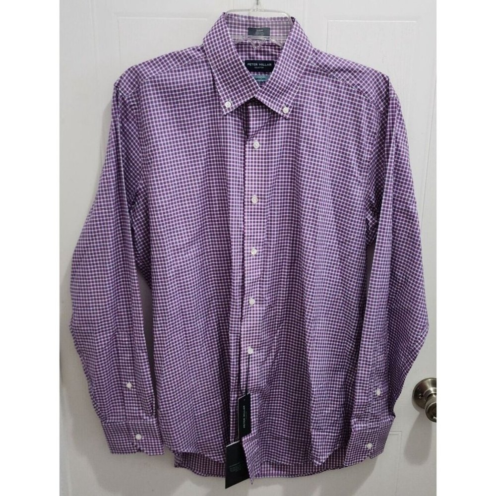 NWT Peter Millar Collection Gingham Plaid LS Button Shirt Egyptian Cotton Size M